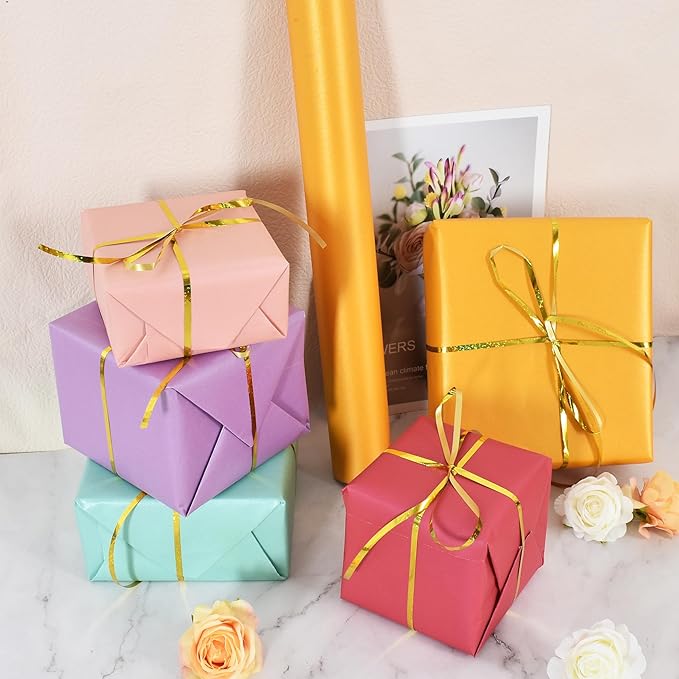 BEISHIDA Gold Gift Wrapping Paper Solid Color Pearly-Lustre Wrapping Paper Roll Matte Gift Wrap Paper, Packing Paper for Wedding, Birthday, Graduation, Christmas Wrapping Paper(17inches X 32.8ft)
