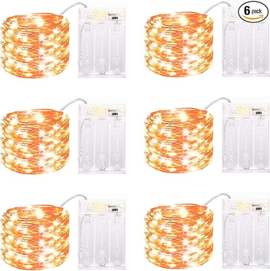 6 Pack LED Fairy Lights Battery Operated with Timer, 13FT 40LED Waterproof Firefly Lights Silver Wire Mini Twinkle String Lights for Wedding Christmas Birthday Party Mason jar Decorations, Orange