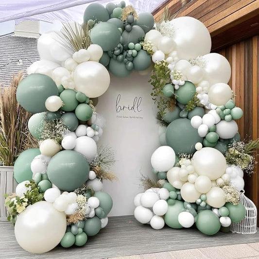 Sage Green White Balloon Garland Double Stuffed Dusty Green White Pearl Balloons Olive Pastel Balloon Arch Kit for Baby Shower Bridal Shower Birthday Easter Baptism Graduation Party Decorations