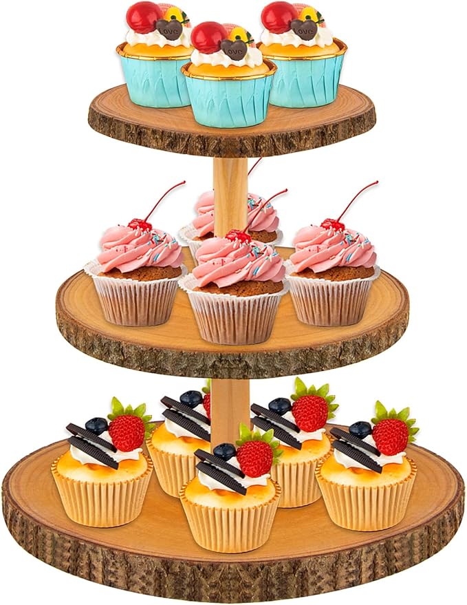 Cupcake Stand Wood Dessert Stands 3-Tier Wood Cupcake Stand - Elegant Farmhouse Dessert Display for Weddings, Tea Parties, & More./Wedding Décor/Tea Party/Birthday/Graduation/Holiday.