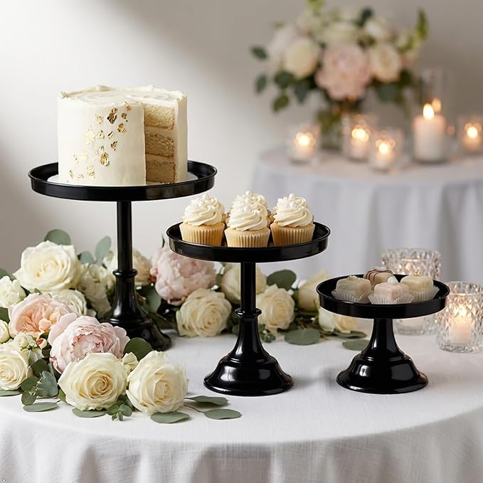 3 Pcs Metal Round Cake Stand Set 8“10”12" Cake Display Stand Dessert Cupcake Display Tray for Graduation,Wedding,Birthday,Party,Baby Shower,Anniversary,Ceremony,Christmas (Black)