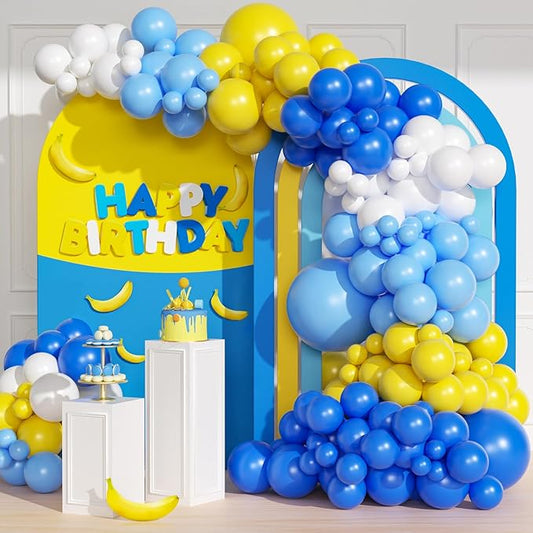 137pcs Blue and Yellow Balloon Arch Kit, DIY Cartoon Theme Blue Light Blue Yellow White Latex Party Balloons for Cartoon Theme Birthday Anniversary Graduation Baby Shower Party Decorations