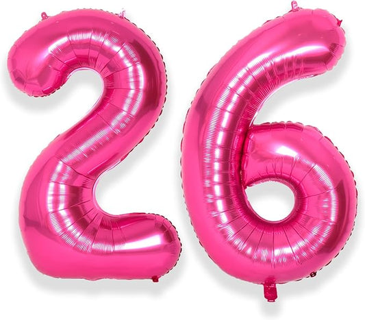 SUWEN 40 Inch Large Hot Pink 26 Balloon Numbers Big Foil Helium Number Balloons 0-9 Jumbo Happy 26th Mylar Birthday Party Decorations for Women 62Anniversary Party Supplies