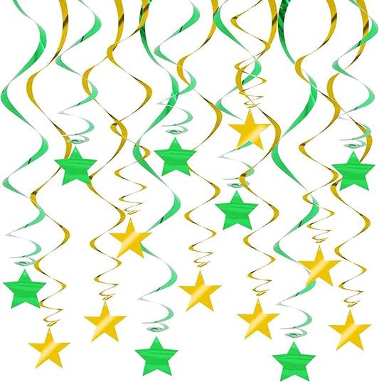 BEISHIDA Green Gold Stars Hanging Swirls Graduation Hanging Ornament Decorations for Birthday Party Baby Shower Weeding Congrats Grade 2026 Graduation Decorations,Pack of 15