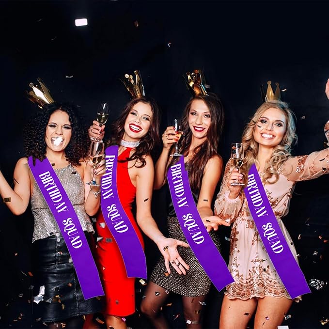 8PCS Birthday Squad Sashes, Purple Birthday Sash Set for Women or Me Funny 16th 18th 21st 30th 40th 50th or Other Bday Party Favors Decorations