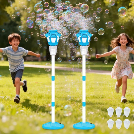 2 Pack Bubble Machine for Kids, Automatic Bubble Blower with Light & Rechargeable Battery, 40 Inch Adjustable Height Outdoor Toys for Party, Toddlers, Sibling Gifts (Includes 6 Solution), Blue