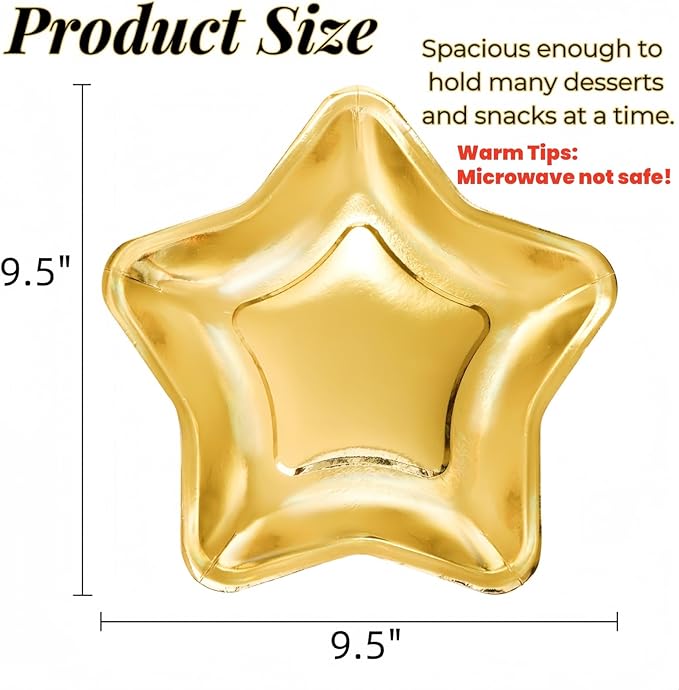 Tlence 100PCS Star Shape Paper Plates, 9.5 Inches Disposable Pentagram Dinnerware, Gold Twinkle Star Paper Tableware Set for Dessert, Birthday Graduation Wedding Halloween Christmas Supplies
