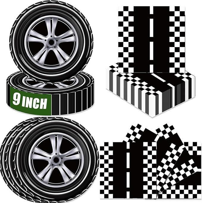 40 Pcs Race Car Party Plates and Napkins Set-9 inch Race Car Paper Dinner Plates Birthday Party Decorations Disposable Tableware Set for Kids Boys Birthday Baby Shower Serves 20