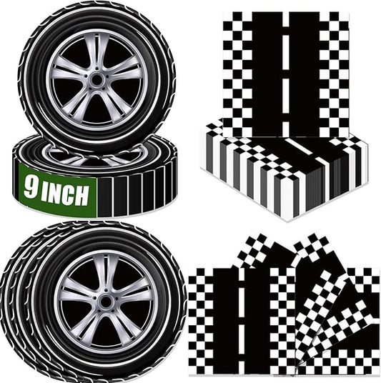 40 Pcs Race Car Party Plates and Napkins Set-9 inch Race Car Paper Dinner Plates Birthday Party Decorations Disposable Tableware Set for Kids Boys Birthday Baby Shower Serves 20