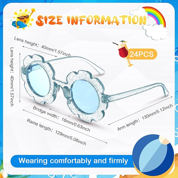 24 Pairs Flower Sunglasses Bulk Round Cute Flower Shaped Glasses Groovy Sunglasses Beach Eyewear Party Favors