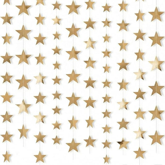 Patelai 210 Feet Glitter Star Garland Banner 2026 Party Decoration Double Side Star Hanging String Streamer Paper Twinkle for Graduation Wedding Birthday (Champagne Gold)