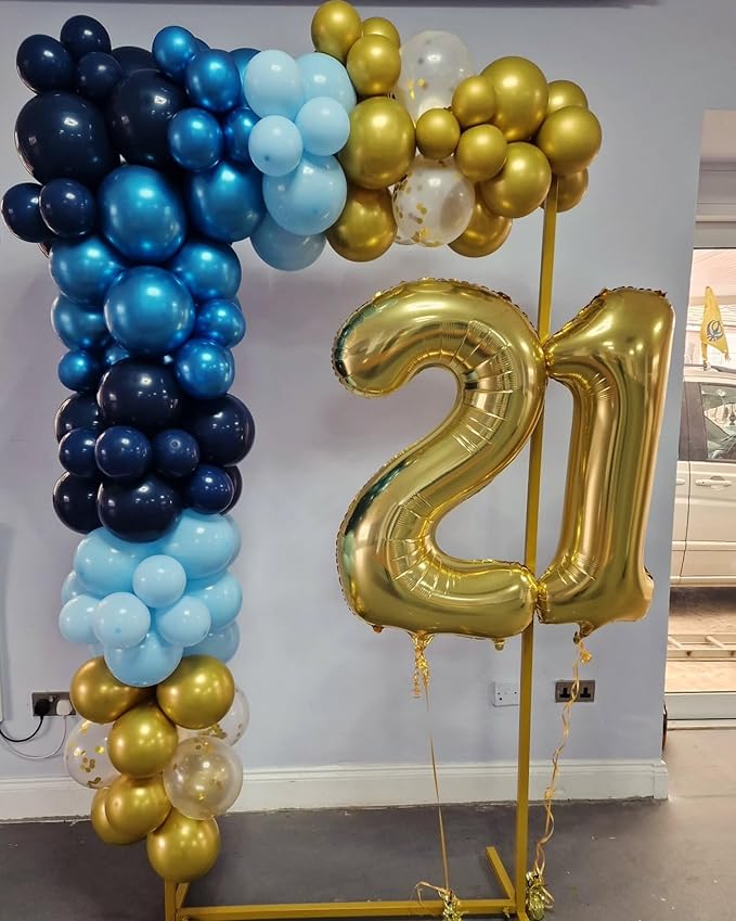 Blue and Gold Latex Balloons, 60pcs 12 Inches Metallic Navy Blue Gold Confetti Balloons with 1 Ribbon for Graduation, Birthday, Baby Shower Party Decorations