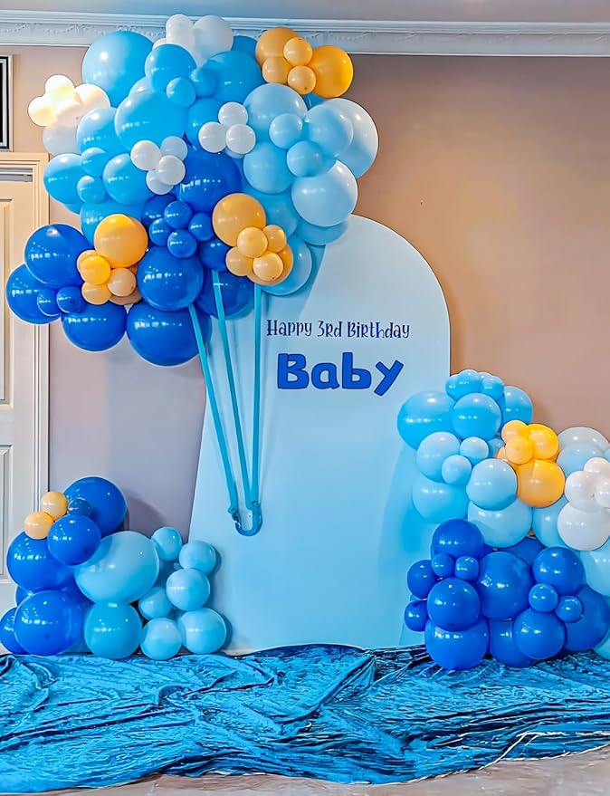 Blue and Orange Balloon Garland Arch Kit, 130PCS Blue Orange Balloon Arch with Confetti & Paw Print Balloons, Birthday Party Decorations for Boys, Baby Shower, Sports Theme Party