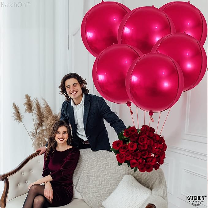KatchOn, Large Pink Round Foil Balloons Set - 22 Inch, Pack of 6 | Metallic Hot Pink Balloon for pink Theme Birthday Decorations | Metallic Balloons | Mylar Balloon for Wedding Decoration