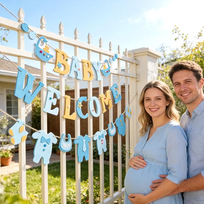 Paper Jazz Boy Baby Shower Decorations Welcome Home Baby Boy Banner Oh Baby Sign for Backdrop，Its A Boy Decorations Blue Jean And Neutral Home Decor For Party