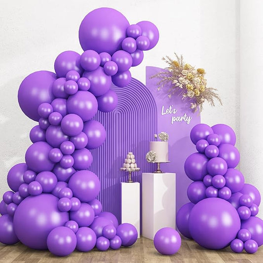 RUBFAC 135pcs Purple Balloons, Latex Lavender Lilac Balloon Different Sizes 18 12 10 5 Inch for Garland Arch Birthday Baby Shower Anniversary Wedding Masquerade Party Decoration