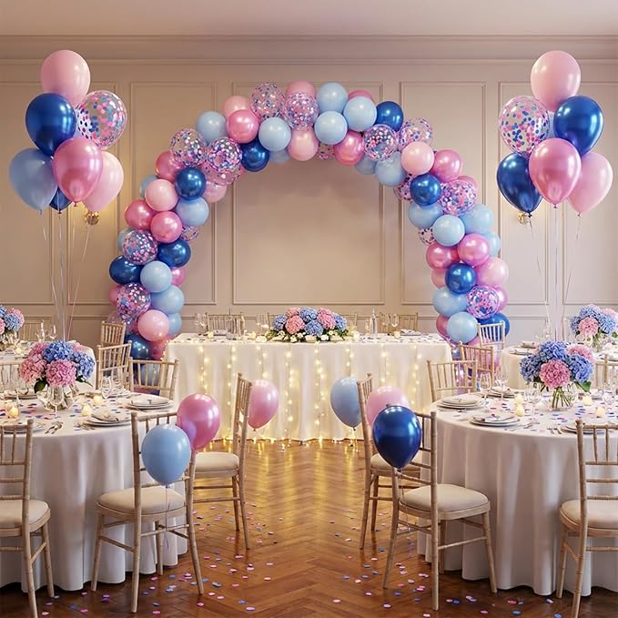 Hiquaty Pink and Blue Balloons, 50pcs Light Pink Balloons,12 inch Gender Reveal Balloons,Light Blue Balloons with Ribbon for Birthday Wedding Baby Shower Party Decoration