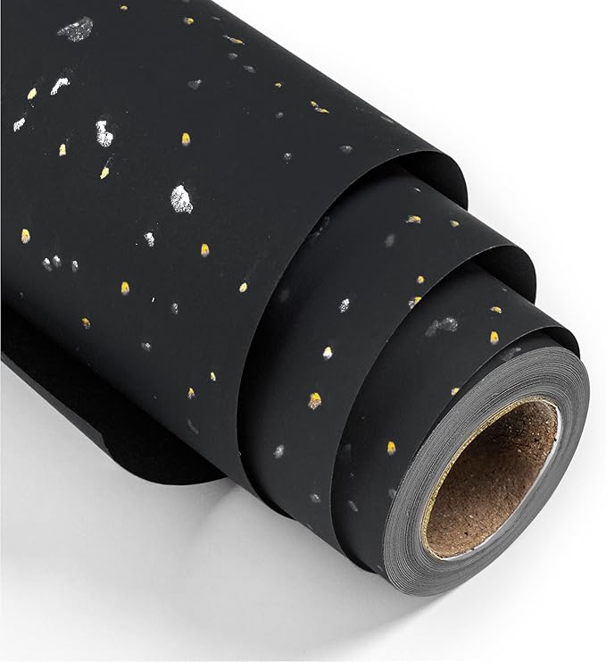 MAYPLUSS Wrapping Paper Roll - 17in x 16.5Ft - Luxury Thick Black Gold Foil Flakes Marvelous Satin Texture Matte Gift Wrap Paper for Birthdays, Anniversaries, Christmas, Father's Day