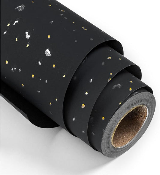 MAYPLUSS Wrapping Paper Roll - 17in x 16.5Ft - Luxury Thick Black Gold Foil Flakes Marvelous Satin Texture Matte Gift Wrap Paper for Birthdays, Anniversaries, Christmas, Father's Day