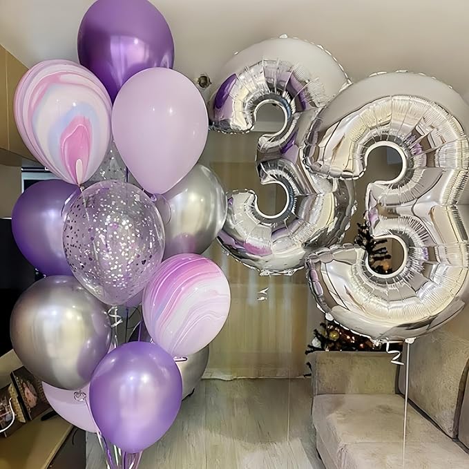 Silver 3 Balloons, 40 Inch Giant Helium Foil Number 0-9 Silver 3rd Birthday Balloon for Boys Girls, Self Inflating Digit 3 Balloons for Women Men Anniversary New Year Party Decorations Supplies