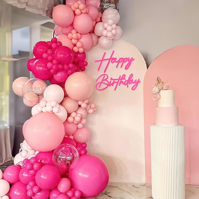 Happy Birthday Sign for Backdrop - Hot Pink Felt 'Happy Birthday' Letter Sign for Balloon Arch Backdrop Decorations