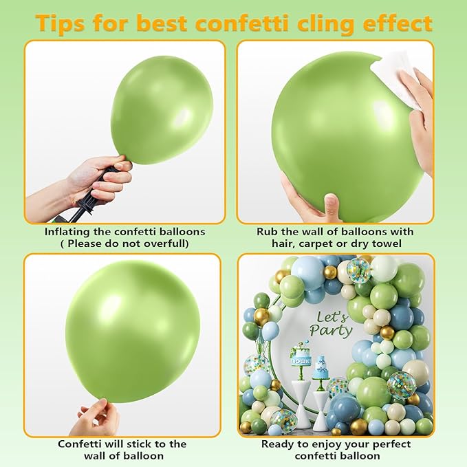 YAOWKY Dusty Blue and Green Balloons Garland Arch Kit,109pcs 18 12 5 Inch Green and Blue Confetti Latex Balloons for Baby Shower, Graduation, Wedding, Bridal Shower, Birthday Party Decorations