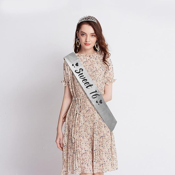 50th Birthday Sash and Tiara for Women, 50 & Fabulous Birthday Sash and Crown, Happy 50th Birthday Gifts for Queen Woman Party Favors Supplies and Decorations, Silver