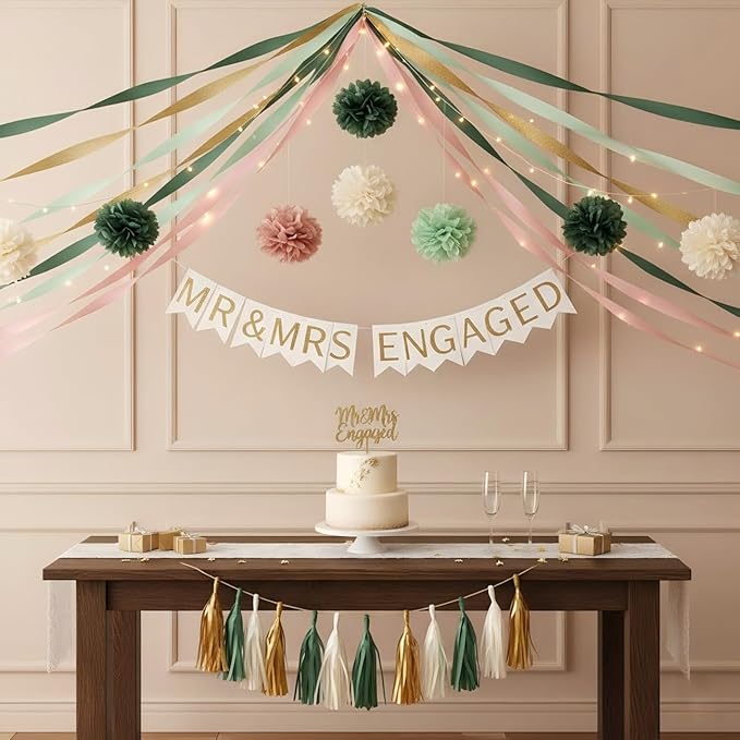 CC wonderland zone 6 Rolls Olive Green Gold Crepe Paper,Sage Green Khaki Paper Streamers for Baby Shower Wedding Boho Birthday Party Decorations