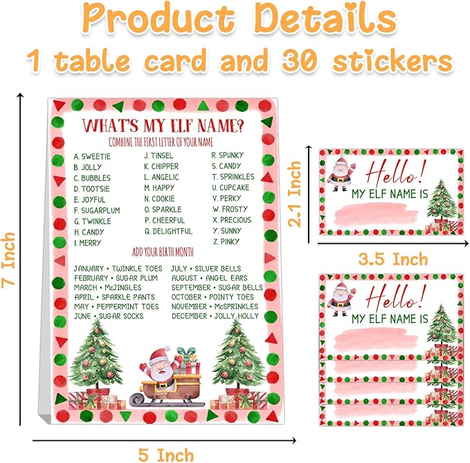 Christmas Party Decorations, What's Your ELF Name , with 1 ELF Themed Sign and 30 Name Stickers, Christmas Party ,Birthday Party Activities for Adults ,Activity Game for Class Graduation