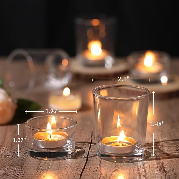 NITIME 12 Pcs Assorted Votive Candle Holders, Clear Glass Candle Holder for Floating Candles, Tealight Candle Holder for Table Centerpiece, Wedding and Party Decor