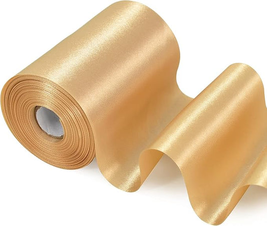 TONIFUL 4 Inch x 11 Yards Wide Gold Satin Ribbon Solid Fabric Large Ribbon for Cutting Ceremony Kit Grand Opening Chair Sash Table Hair Car Bows Sewing Craft Gift Wrapping Wedding Party Decoration