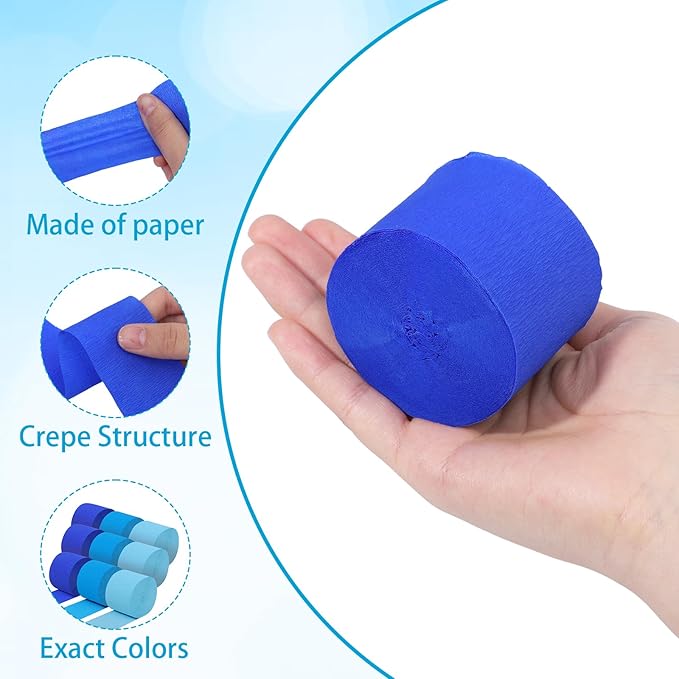 Blue Crepe Paper Streamers 9 Rolls 738ft, Blue Streamers Party Decorations for Party Baby Shower Gender Reveal Birthday Wedding Graduation Decor,1.77 Inch x 82 Ft/Roll