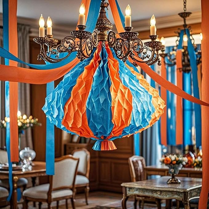 Orange Blue and Royal Blue Crepe Paper 6 Pcs Streamers for Party Decorations, Birthday Wedding DIY Crafts, Gift Wrapping Supplies