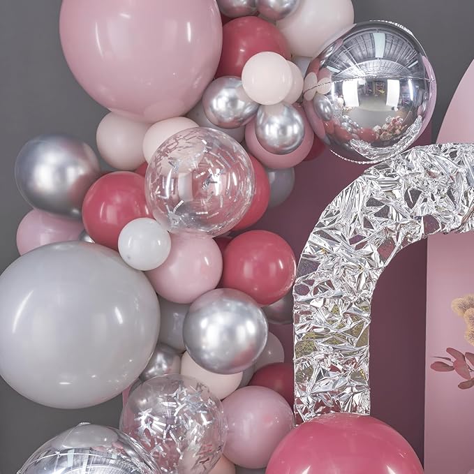 PartyWoo Pink Balloon Arch Kit Garland 142pcs Different Sizes of 18 12 10 5 Inch Magenta Fuchsia Light Baby Pastel Pale Pink Peach Gray Silver Balloons for Baby Shower Birthday Party Decorations