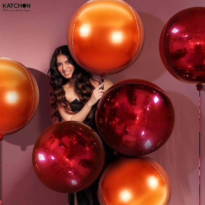 Katchon, Large Metallic Maroon and Orange Foil Balloons -22 Inch-Pack of 6 | Fall Decorations For Home | Thanksgiving Balloons | Thanksgiving Decorations | 4D Foil Balloon Orange, Red Party Decoration