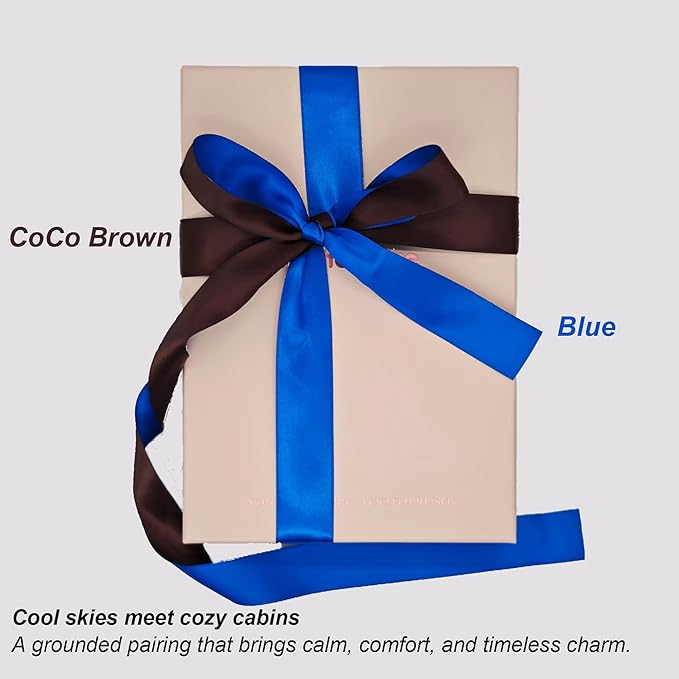 5/8 Ribbon, Blue & Coco Brown Two-Tone Double Faced Satin Ribbon for Gift Wrapping, Flower Bouquet, Bow, Hair, Wedding, DIY Crafts, Holiday Party Decorations, 30 Yards Total