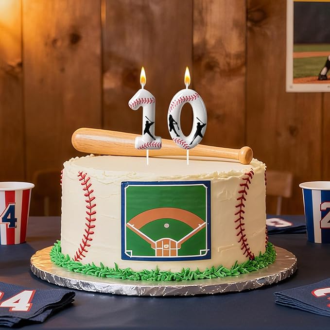 Baseball Birthday Number Candle, Number 10 Candles for Cake Topper, Ideal Birthday Parties Cake Decor, Wedding Anniversary and Other Celebrations (Candle 10)