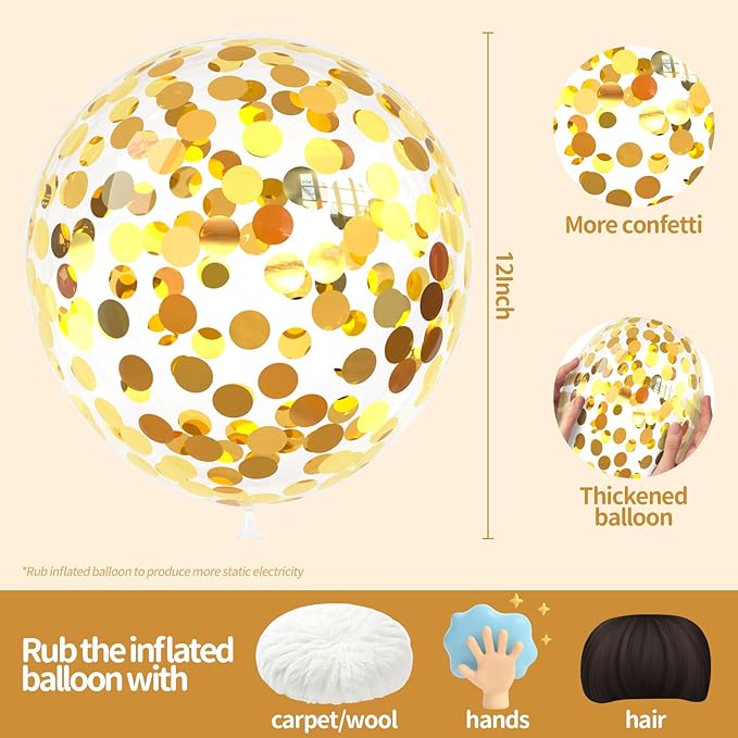 Gold Confetti Balloons, 25 Pcs Thickened 12 Inch Clear Latex Balloon with Confetti Inside for Graduation Decorations Engagement Bridal Shower Party Baby Shower Birthday Party Decoration Supplies
