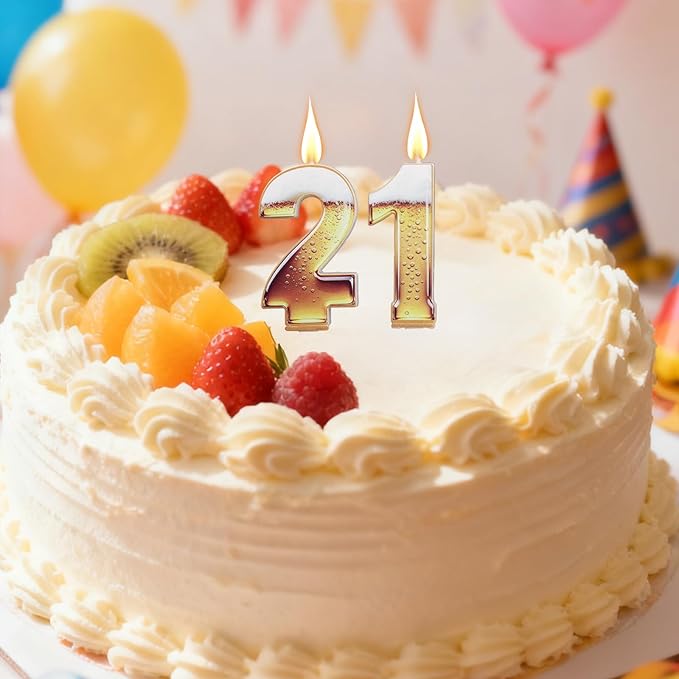 21st Birthday Cake Candles, Beer Themed Cake Numbers Decorations Funny Party Topper Supplies for Men Beer Lover Birthday Celebration Gifts (21)
