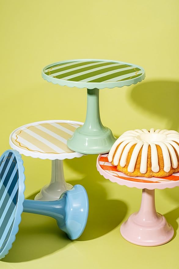 Light Green/Dark Green Stripe Cake Stand for Celebrations by Emergency Confetti – Charming Tiered Display for Desserts at Birthdays Weddings & Gatherings – For Sturdy Stylish & Thoughtful Presentation
