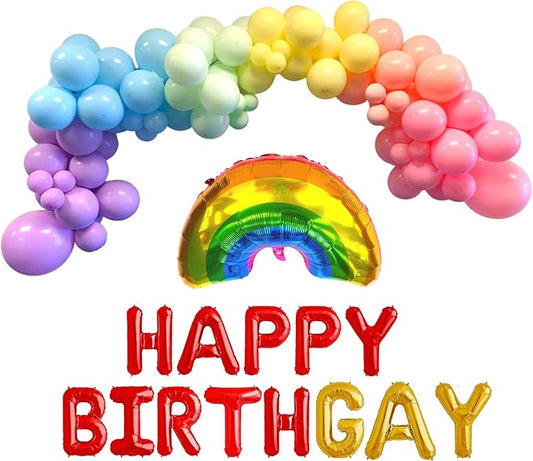 Gay Birthday, Gay Birthday Decorations, Pride Birthday Party Decors, Happy BirthGay, Gay 21st 25th 30th Birthday, Rainbow Balloon Garland Arch Kit Latex Balloons for Gay Birthday Party