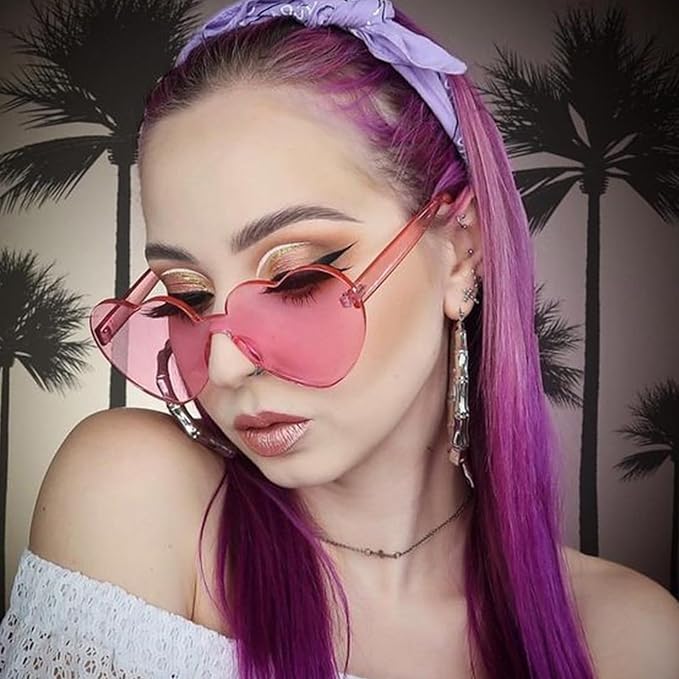 14/42 Pack Heart Sunglasses for Women, Fun Cute Rimless Transparent Candy Color Heart Glasses Party Favors