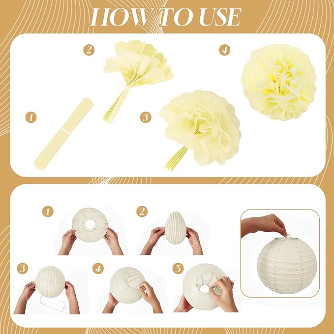 BEISHIDA Champagne White Tissue Hanging Paper Flowers Lanterns Party Decorations Set for Birthday Graduation Baby Shower Bridal Bachelorette Wedding Photo Booth Backdrops Party Supplies(18 Packs)