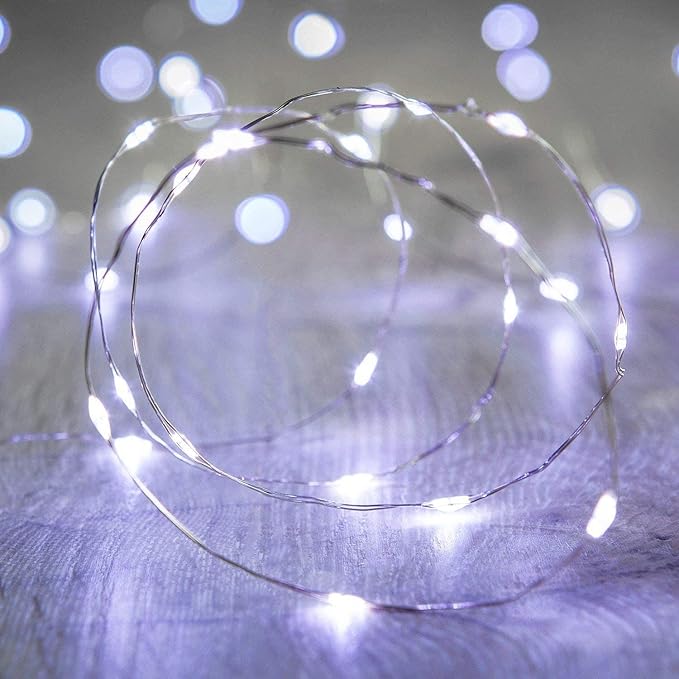 ANJAYLIA LED Fairy String Lights, 16.5Ft/5M 50leds Bright Light Party Home Festival Decorations Battery Operated Lights(White)