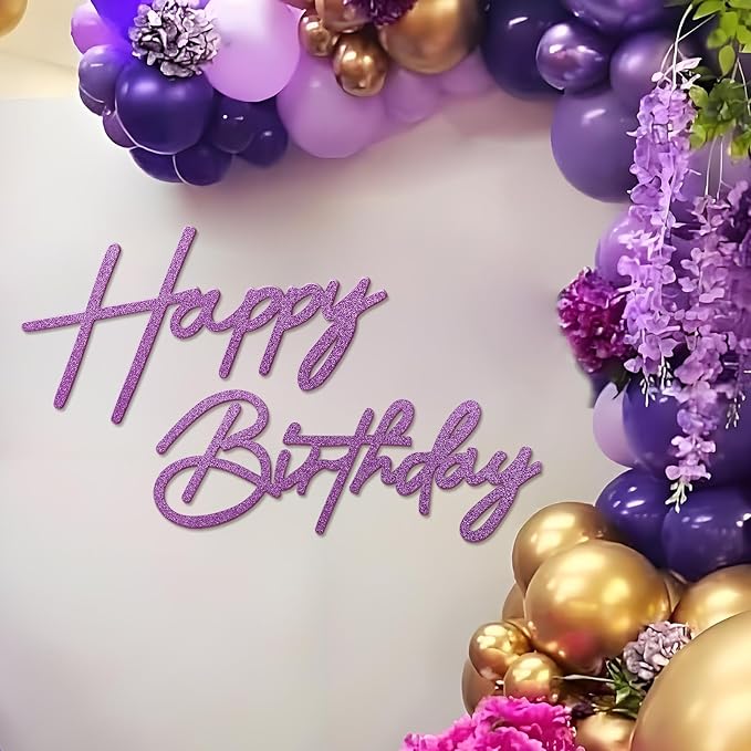 Happy Birthday Sign for Backdrop - Glitter Purple Felt 'Happy Birthday' Letter Sign for Balloon Arch Backdrop Decorations