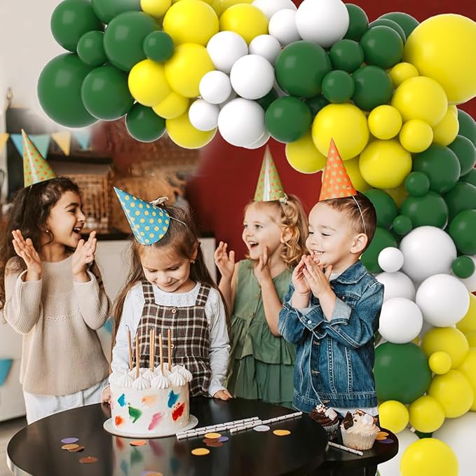 Retro Green Yellow White Balloon Garland Arch Kit, 122pcs Dark Green Yellow White Balloons for Birthday Wedding Graduation Baby Shower Anniversart Forest Jungle Tractor Soccer Party Decorations