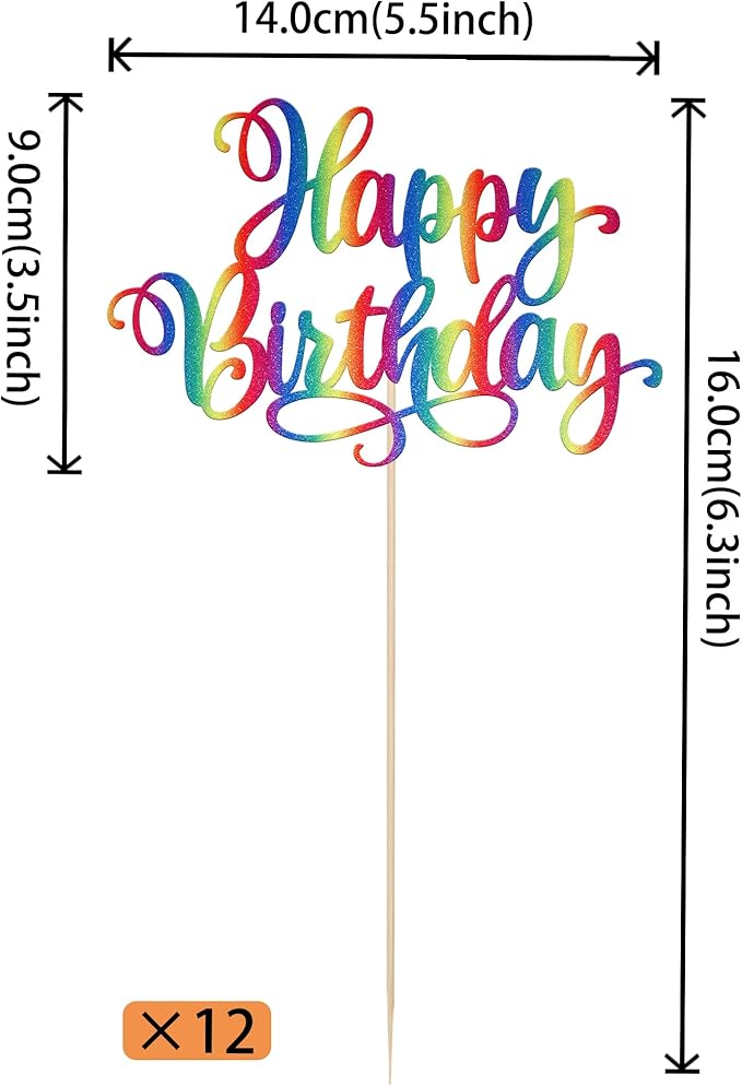 12 PCS Happy Birthday Centerpieces Sticks Double Sided Glitter Birthday Party Decorations Anniversary Table Flower Centerpiece for Celebrating Birthday Party Centerpieces Supplies Colorful