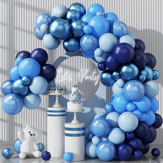 HILAVO Blue Balloon Garland Arch Kit 12 Inch 90 Pcs Metallic Chrome Pearl Baby Light Dark Royal Blue Latex Balloons for Winter Wonderland Baby Shower Birthday Wedding Ocean Party Decor