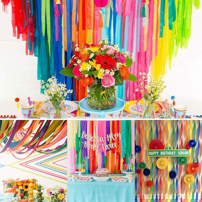 Coceca 12 Rolls 984ft Crepe Paper Streamers in 12 Colors for Rainbow Party Decorations Wedding Ceremony Birthday Indoor Decoration