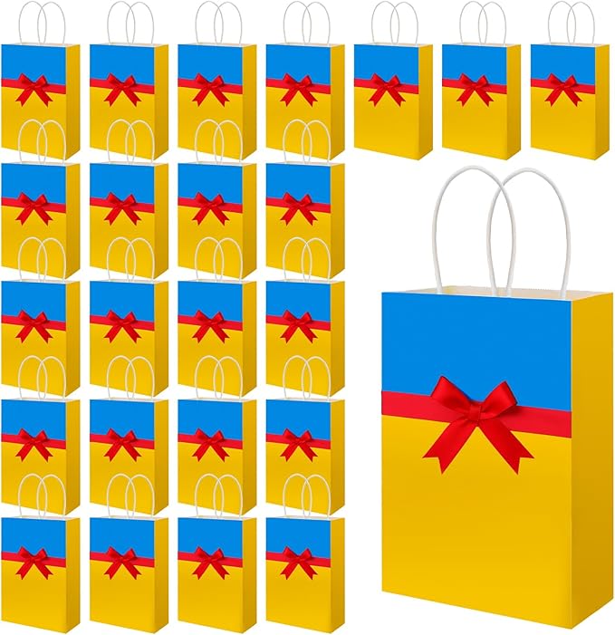 Humyoun 24pcs Princess Gift Bags with Bow Reusable Goodie Bags with Handles Candy Treat Accessories for Princess Kids Birthday Party Favors Decoration Supplies, 6.3 x 8.7 Inch